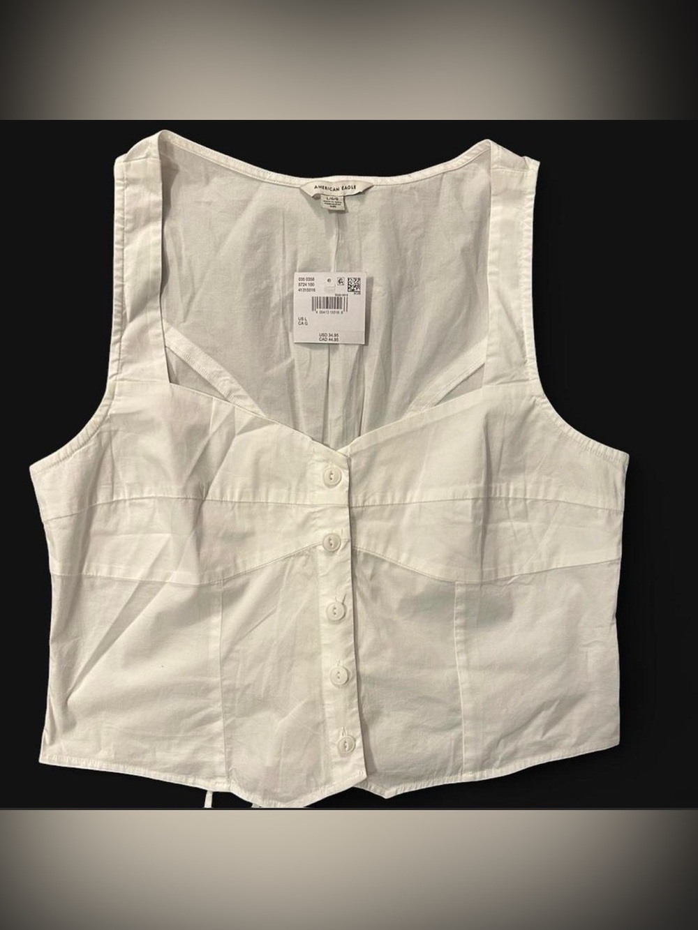 American Eagle Outfitters White Button-Front Cropped Tank
